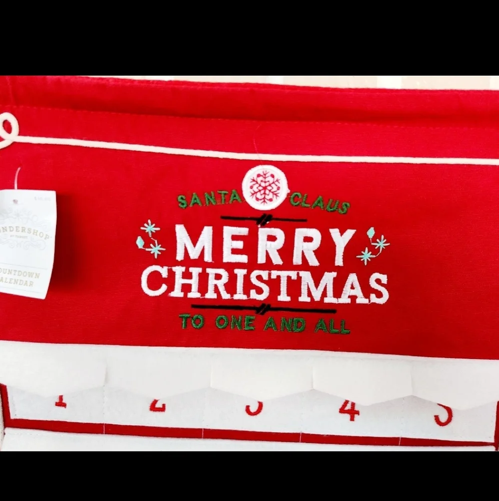 Merry Christmas Red Advent Calendar Wall Hanging